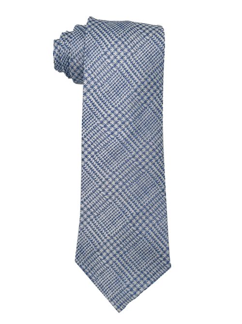 The Tie Hub Blue Checkered Unlined Hand Rolled Pure Italian Silk Neck Tie