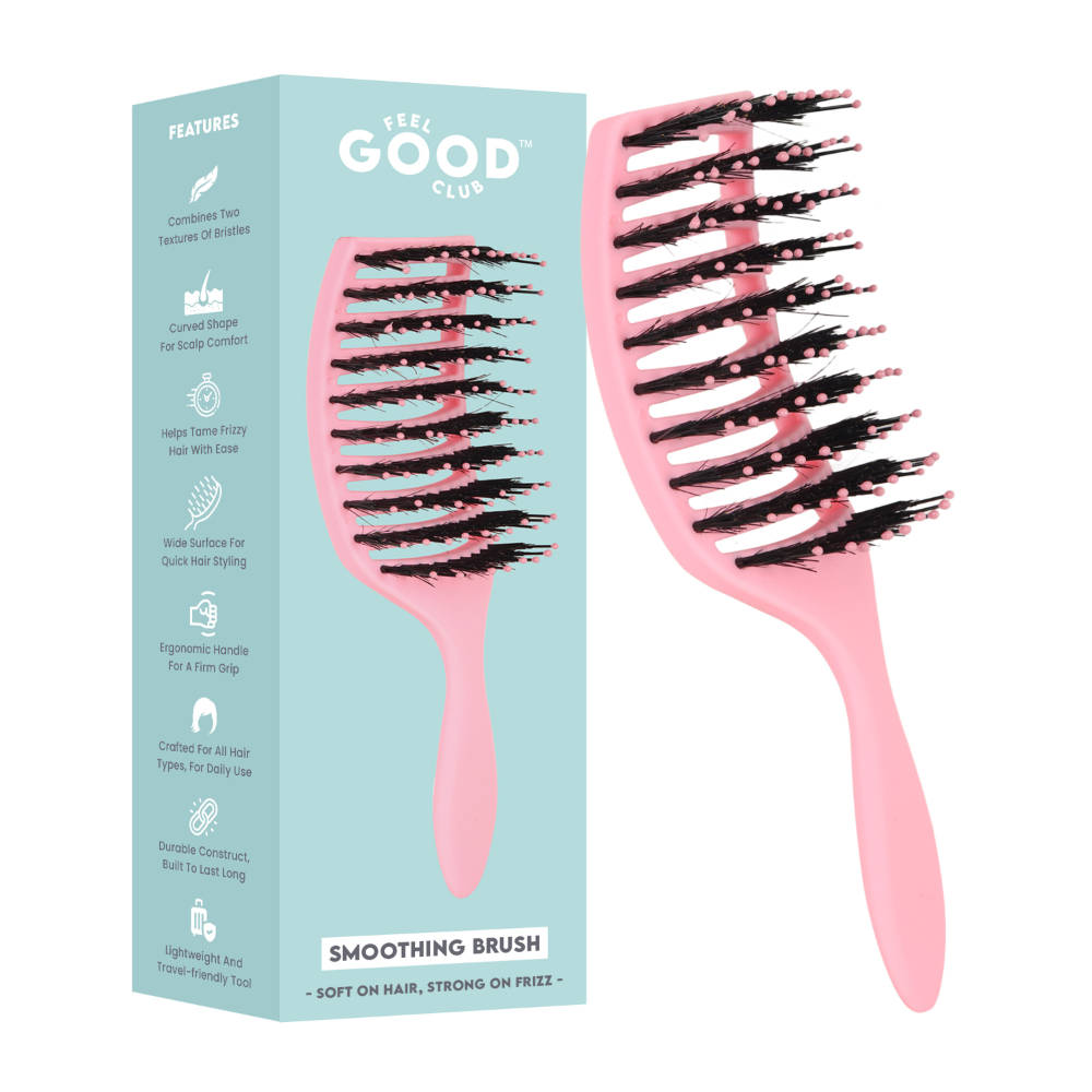 Feel Good Club Pink Smoothing Paddle Brush For Hair Frizz-Control Quick Detangling & Daily Styling