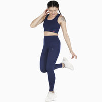 Buy Alcis Women Navy Blue Anti Static Slim Fit High Impact Sports Bra Online