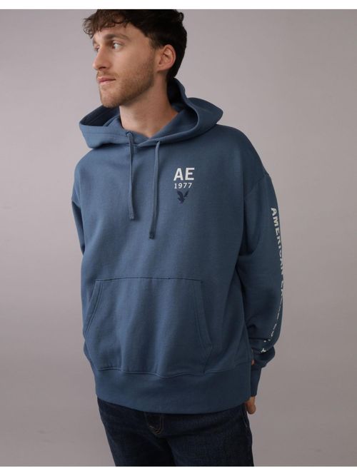 American Eagle Men Blue Logo Graphic Hoodie