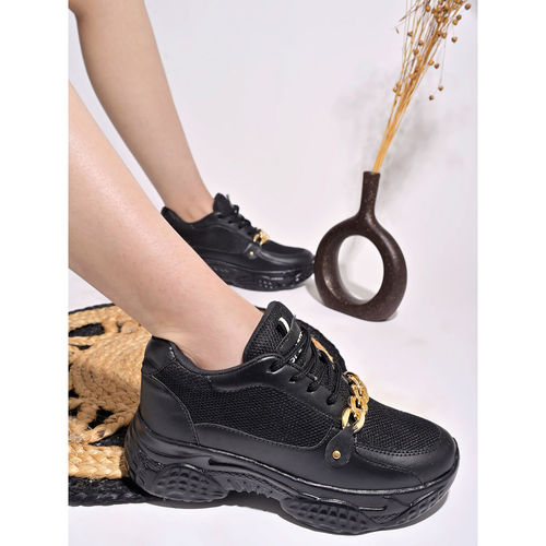 Buy Shoetopia Chain Detailed Black Sneakers for Women Girls Online