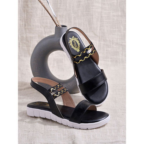 Buy Shoetopia Smart Casual Black Flat Sandals for Women Girls Online