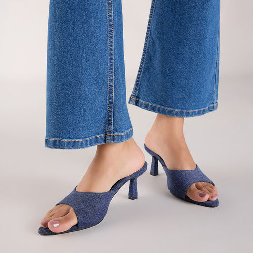 Twenty Dresses by Nykaa Fashion Blue Denim Pointed Open Toe Kitten Heels  (EURO 40)