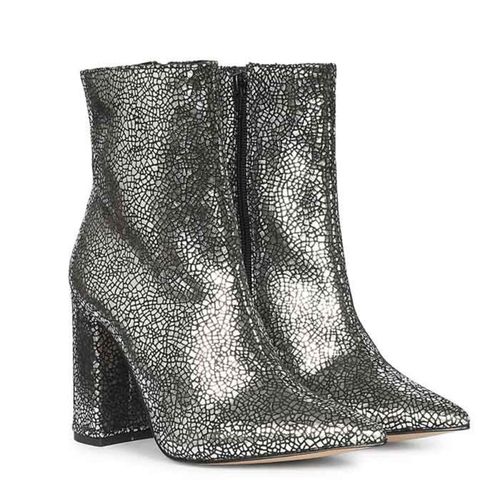 Saint G Womens Silver Metallic Leather High Ankle Boots (EURO 37)