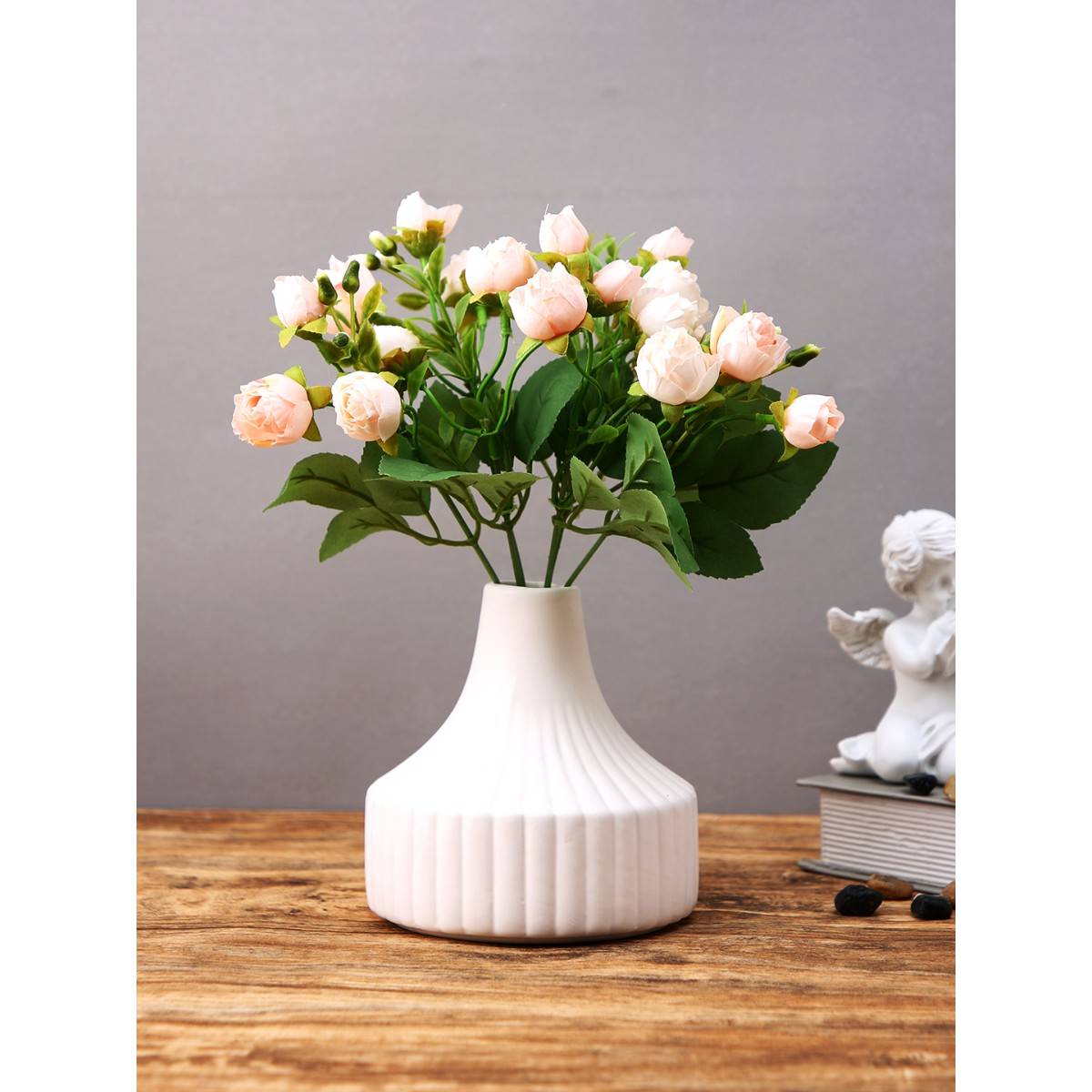 Buy Tayhaa Peach & Green 2 Pieces Rose Buds Artificial Flower Online