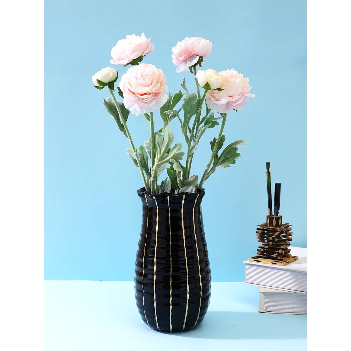 Buy Tayhaa Pink and Green 2 Pieces Rose Blooms Artificial Flowers With ...