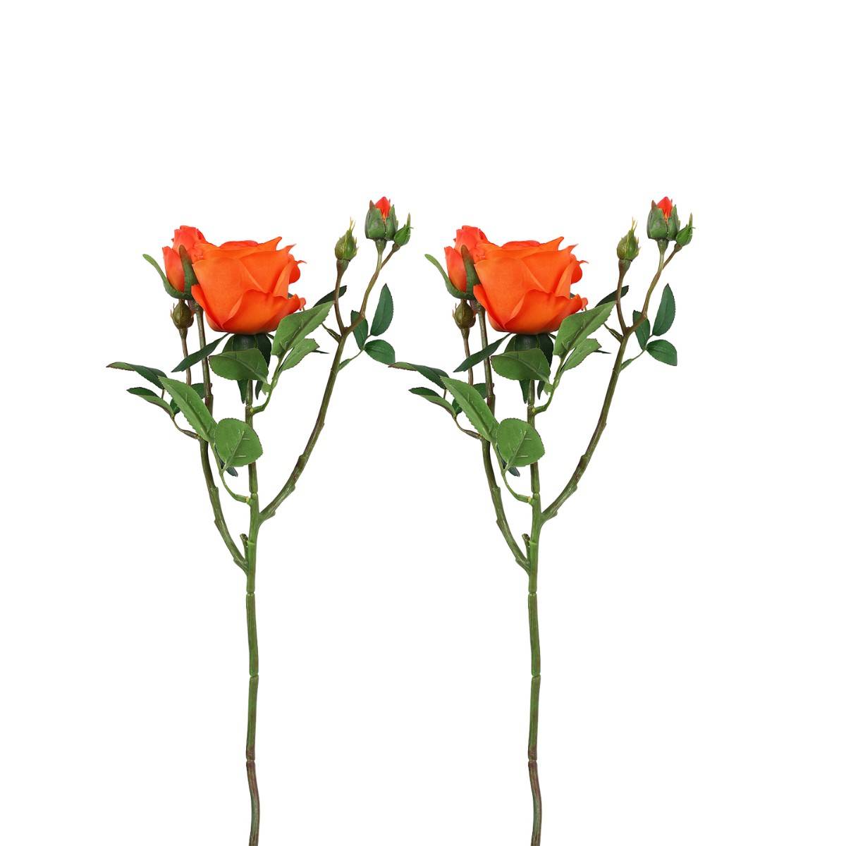 Tayhaa Orange and Green 2 Pieces Rose Artificial Flower