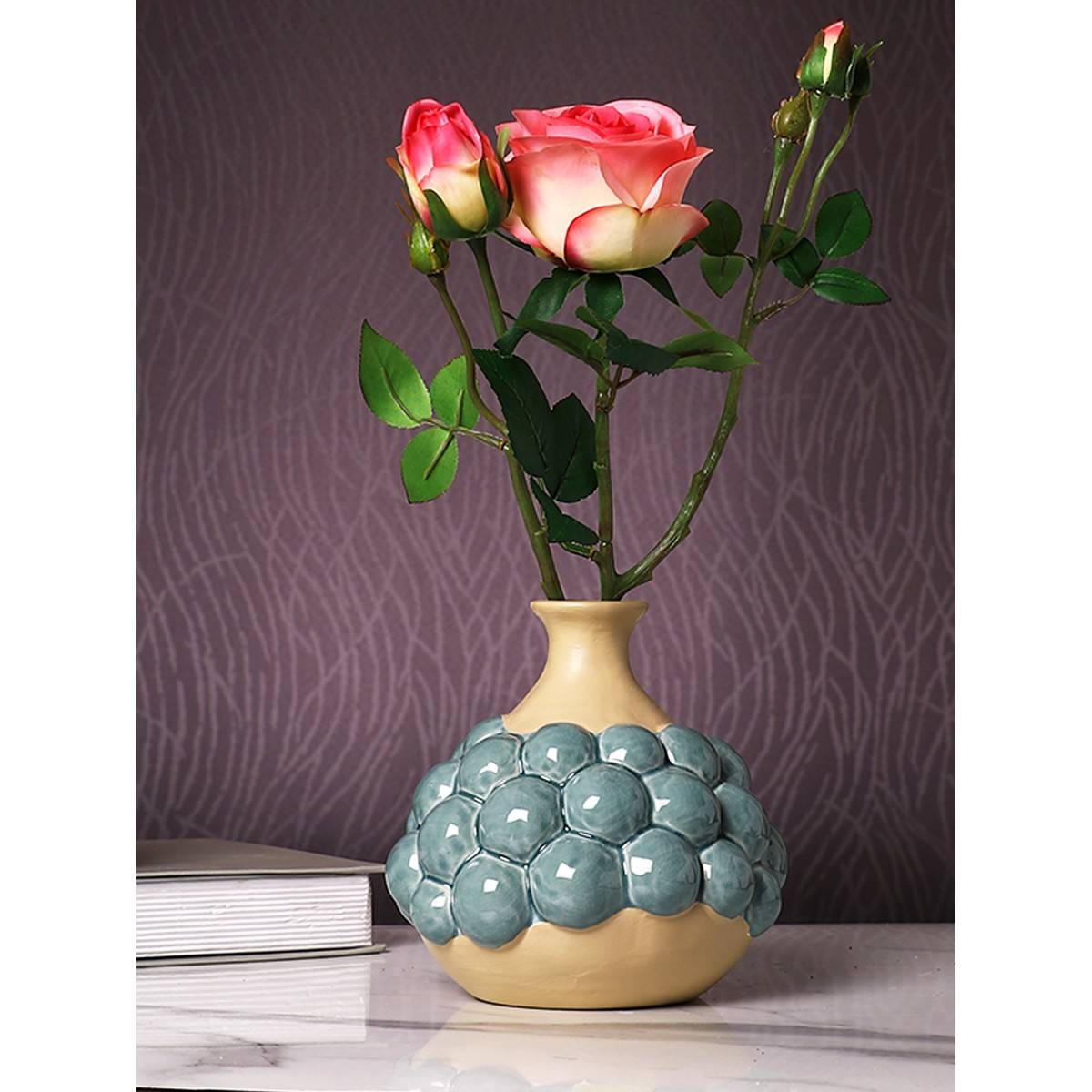 Buy Tayhaa Pink and Green 2 Pieces Rose Artificial Flower Online