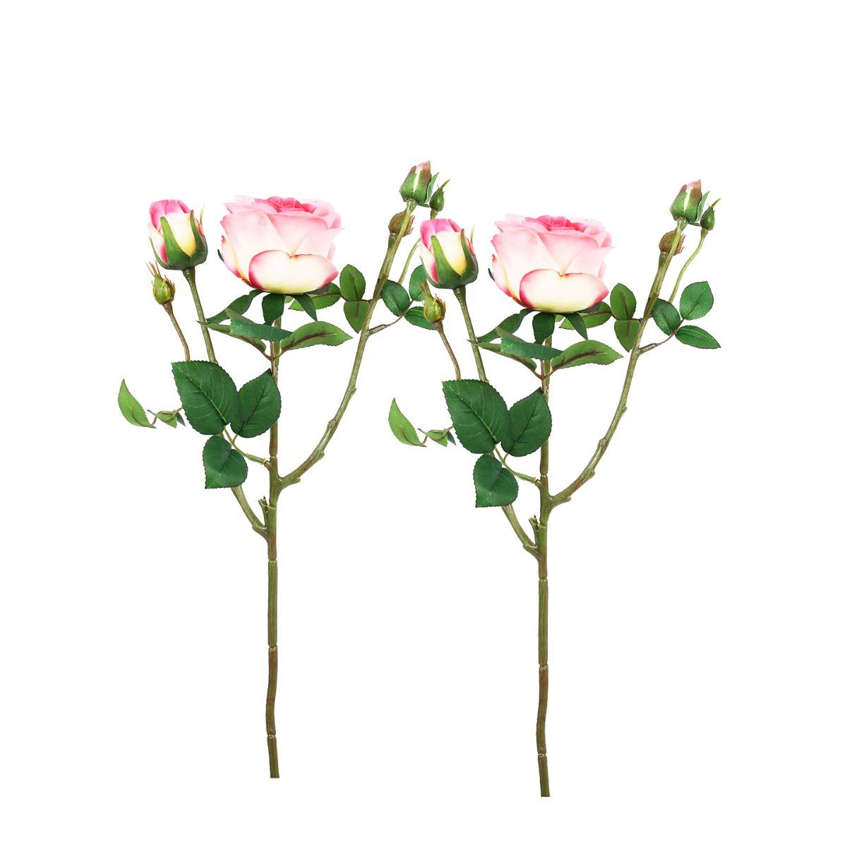 Tayhaa Pink and Green 2 Pieces Rose Artificial Flower