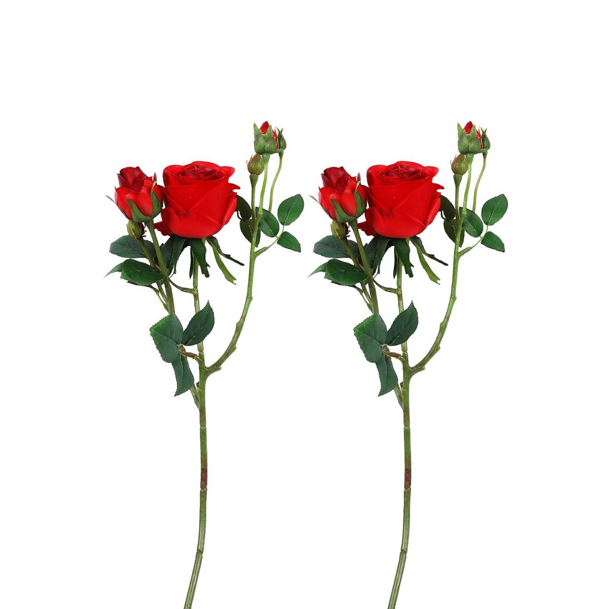 Tayhaa Red and Green Rose 2 Pieces Artificial Flower