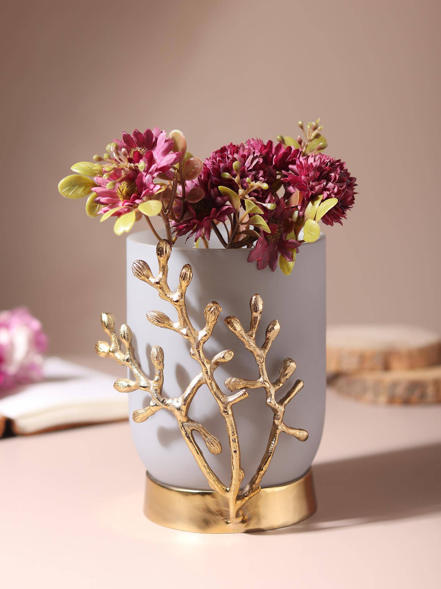 De Maison Decor Vinlux Glass Vase And Candle Holder In Grey & Gold