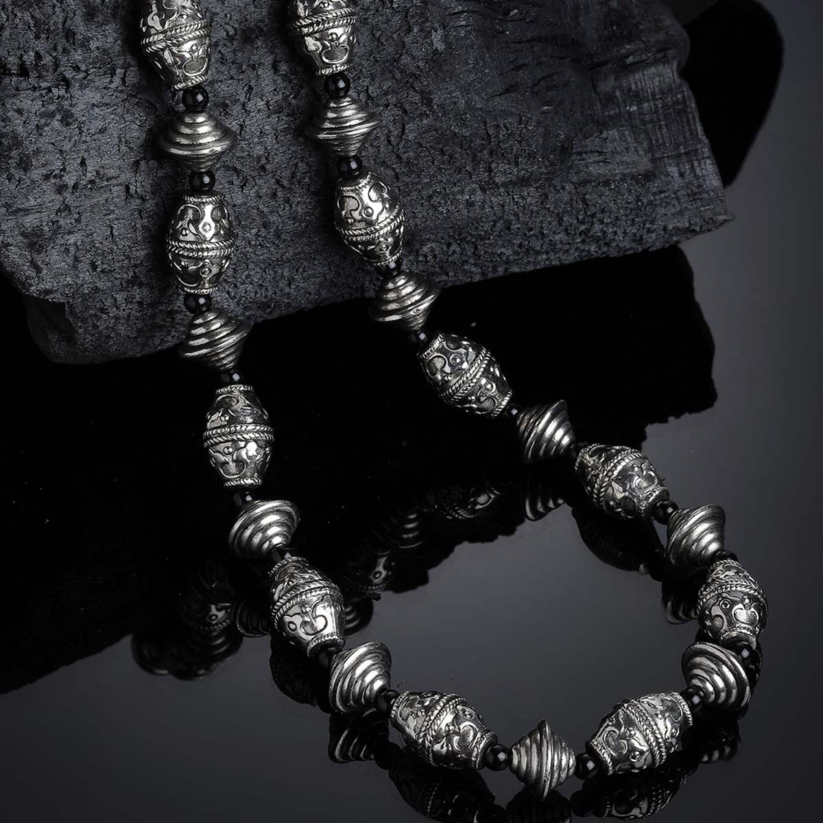 PANASH Silver-Toned Oxidized Black Beaded Handcrafted Necklace