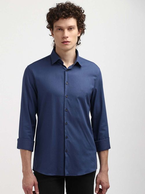 Buy Calvin Klein Men Navy Blue Solid Casual Shirt Online
