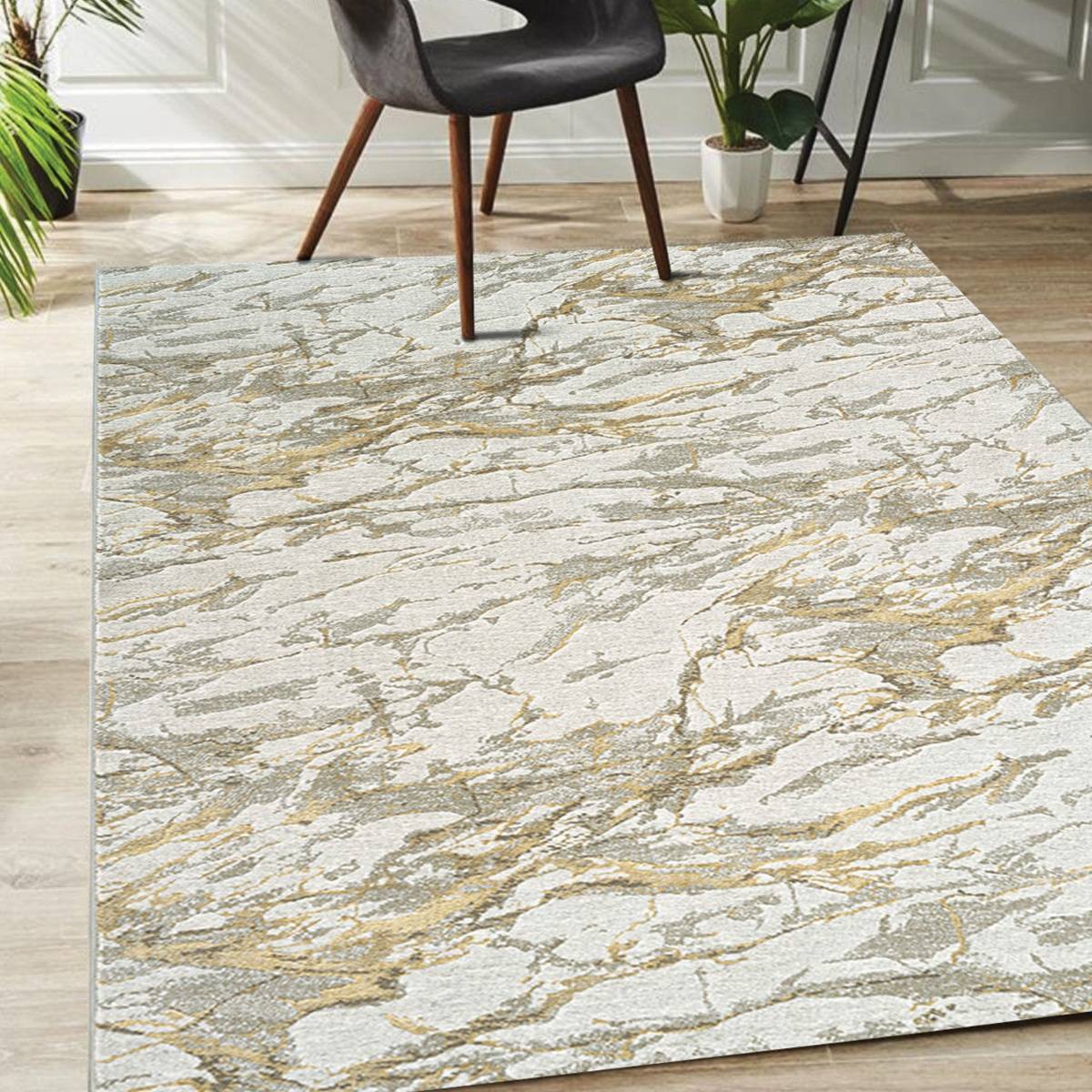 OBSESSIONS Abstract Polyester Grey and Mustard Runner