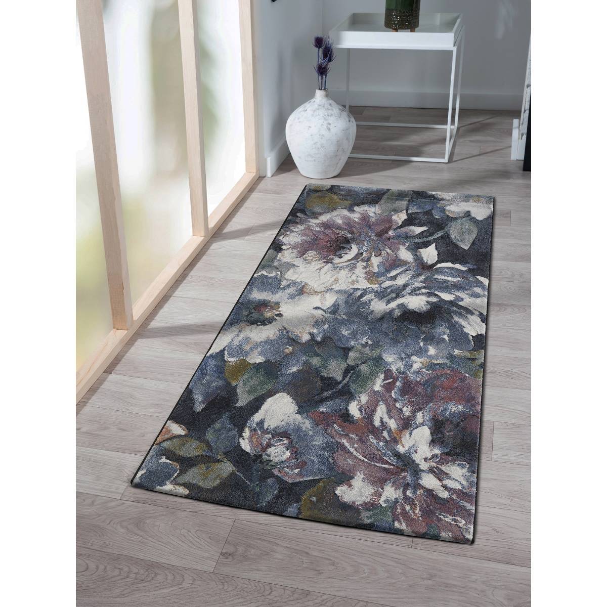 OBSESSIONS Floral Polypropylene Blue Runner