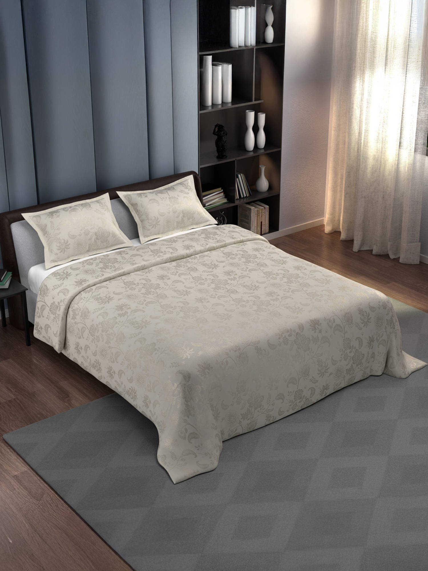 Synergized Cotton Jacquard Essence Beige Super Soft Bedsheet with 2 Pillow Covers (Super King)