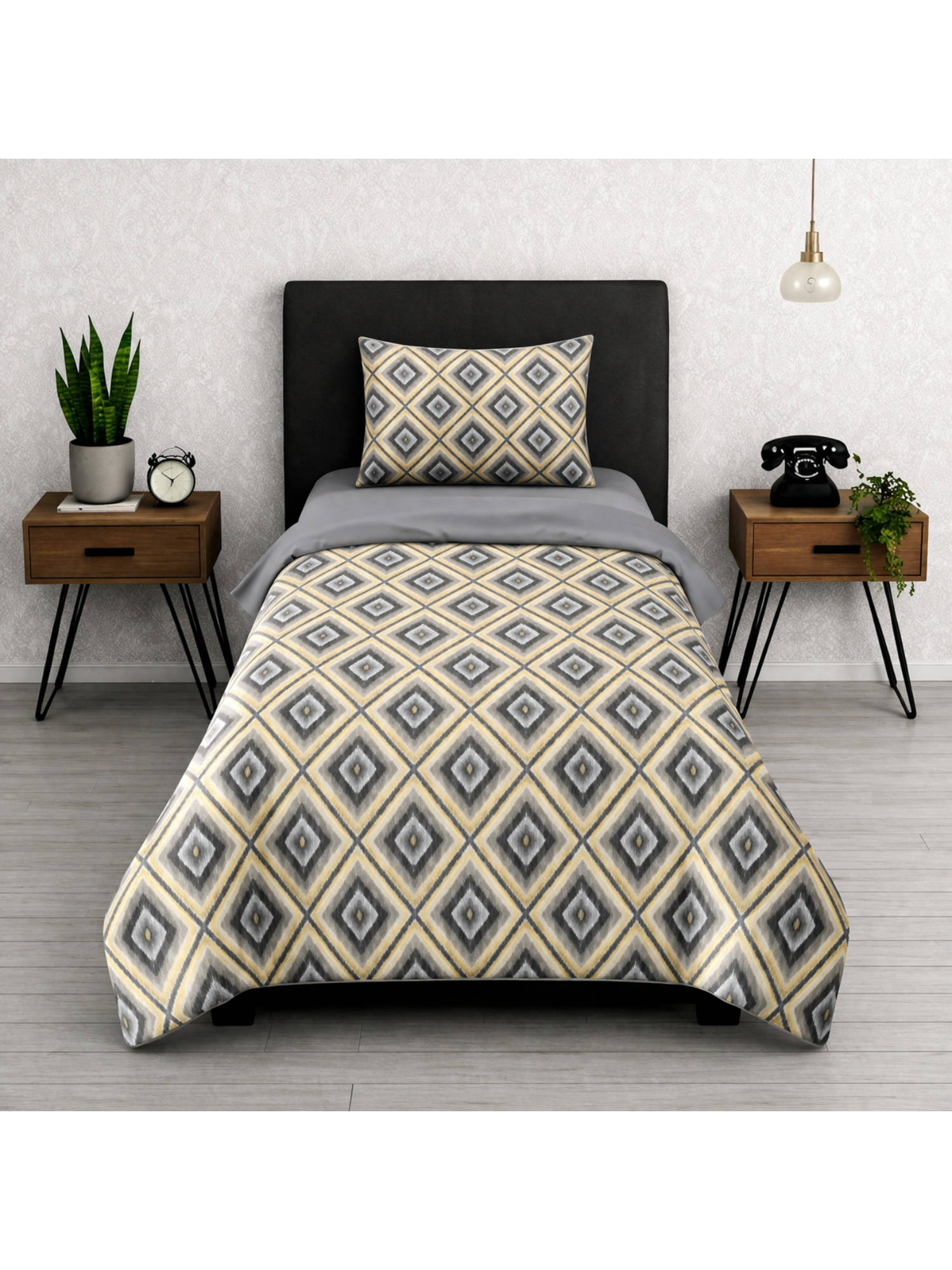 LANE LINEN Beige Symphony Cotton Bedsheet with 1 Pillow Cover (Single)