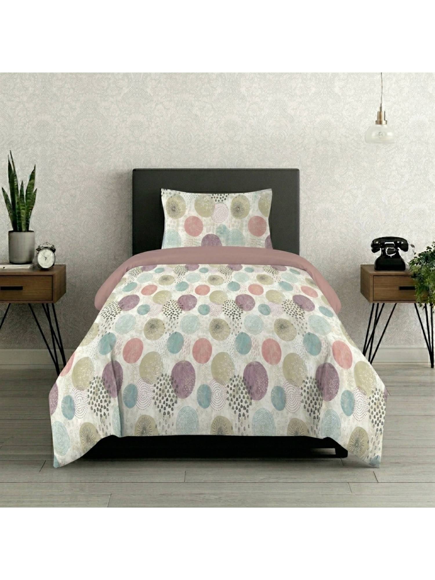 LANE LINEN Mauve Symphony Cotton Bedsheet with 1 Pillow Cover (Single)