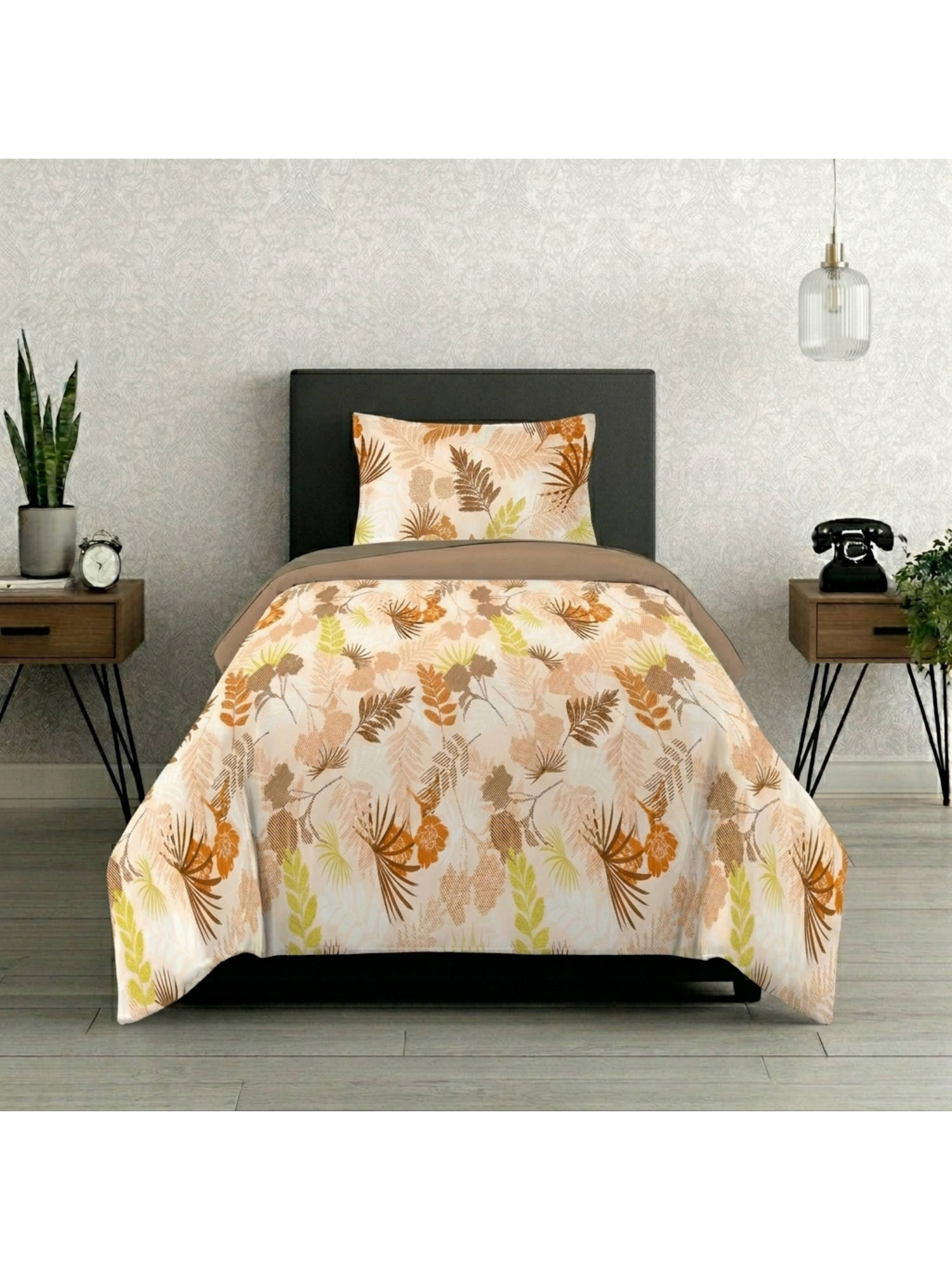 LANE LINEN Peach Symphony Cotton Bedsheet with 1 Pillow Cover (Single)