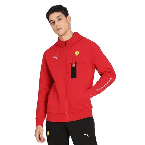 Puma Ferrari Motorsport Race Hooded Slim Fit Mens Red Casual Sweat Jacket