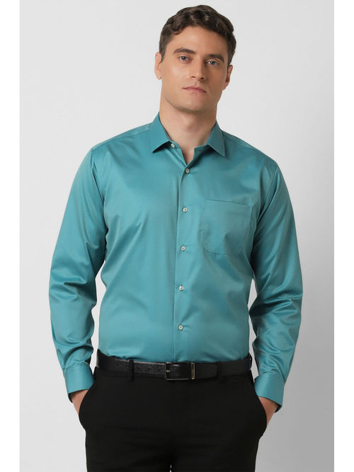 Buy Van Heusen Men Blue Regular Fit Solid Full Sleeves Formal Shirt Online