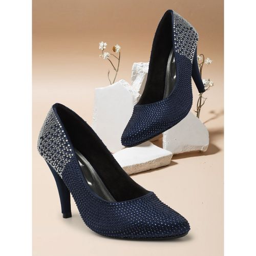Buy ELLE Navy Blue Women Embellished Sequined Heels Online