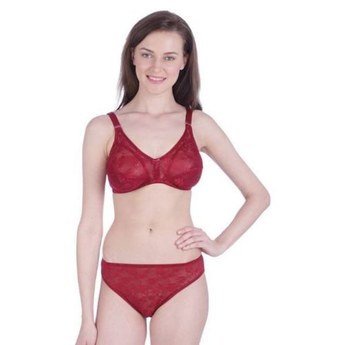 Bralux Women's Camy Lace Full Cup C Bra and Panty Set, Red