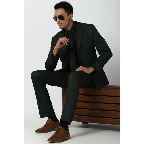 Men Black Solid Slim Fit Formal Two Piece Suit