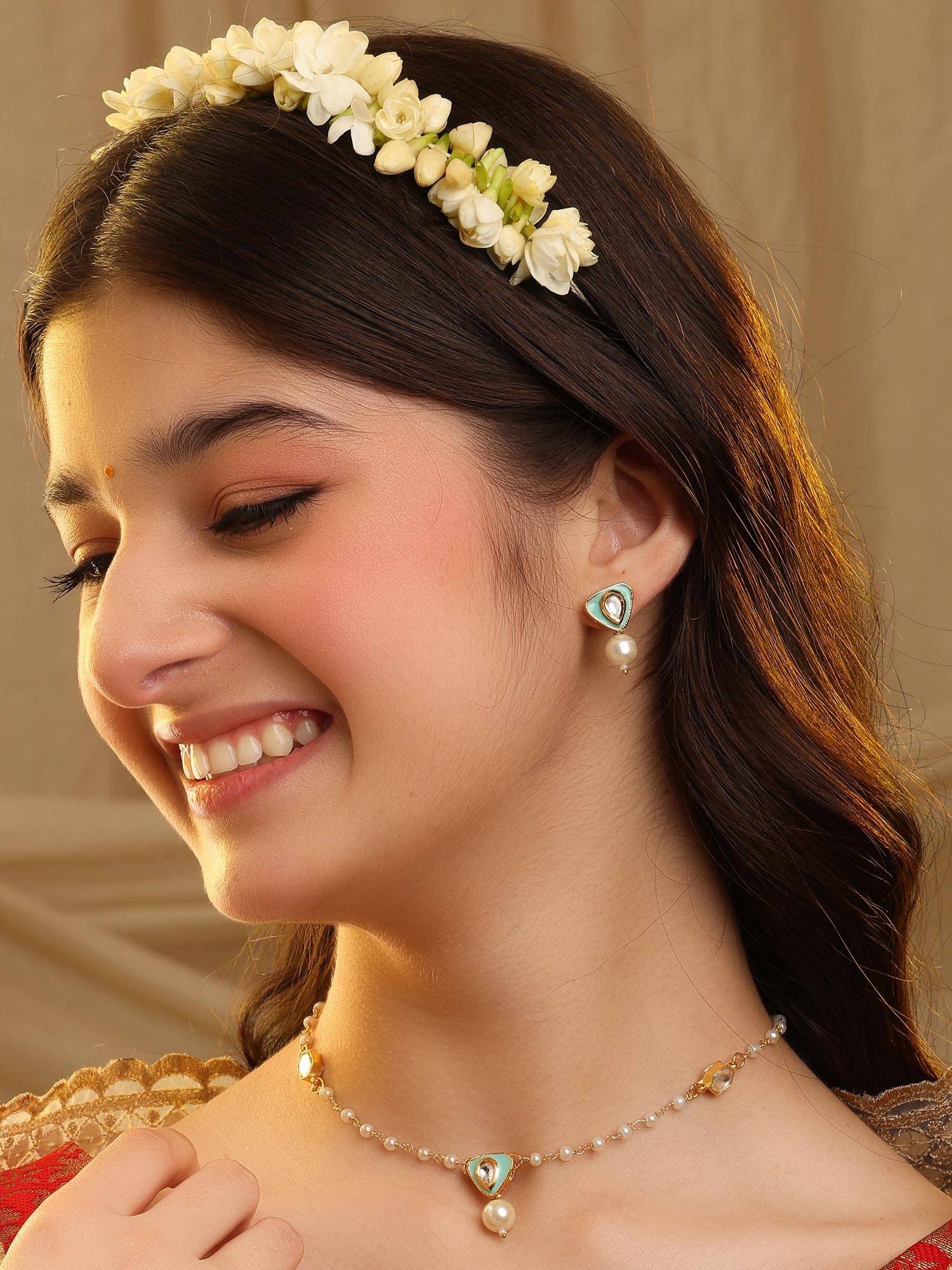 Ruby Raang Studio Ruhani Pearl Kundan Necklace with Earrings