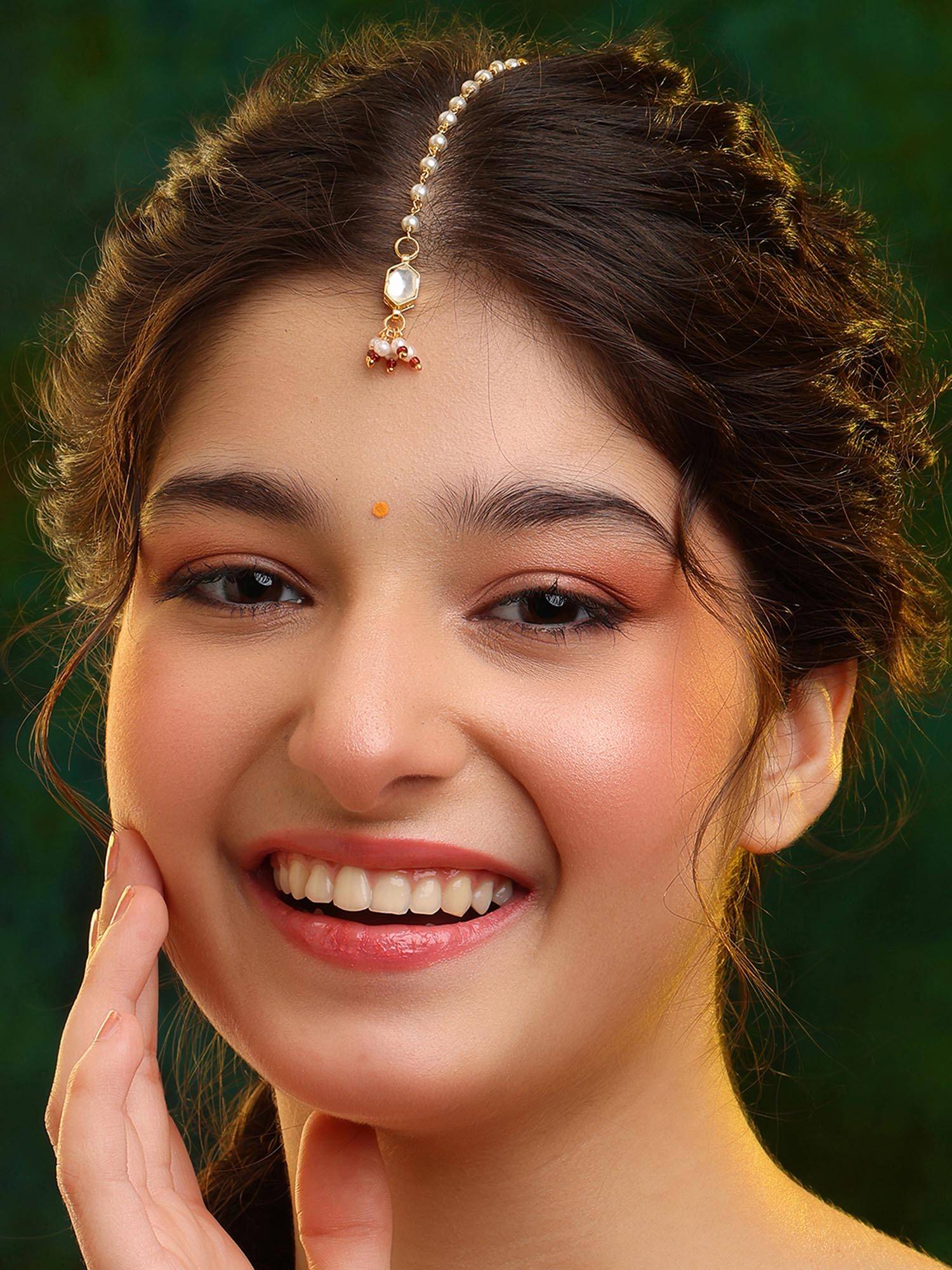 Ruby Raang Studio Soft Bloom Kundan Maang Tikka