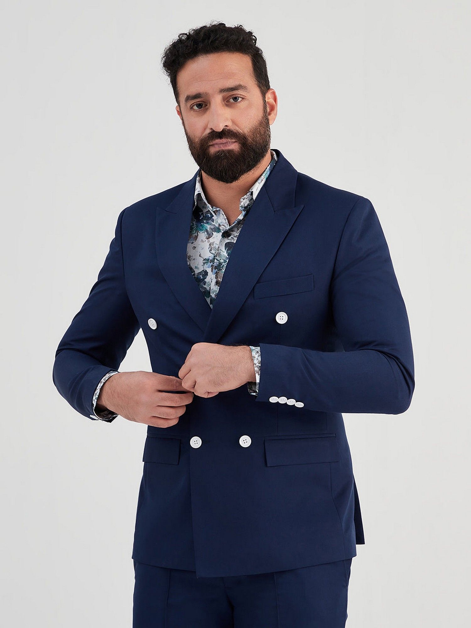 Buy MR BUTTON Men Navy Blue Solid Double-Breasted Blazer Online