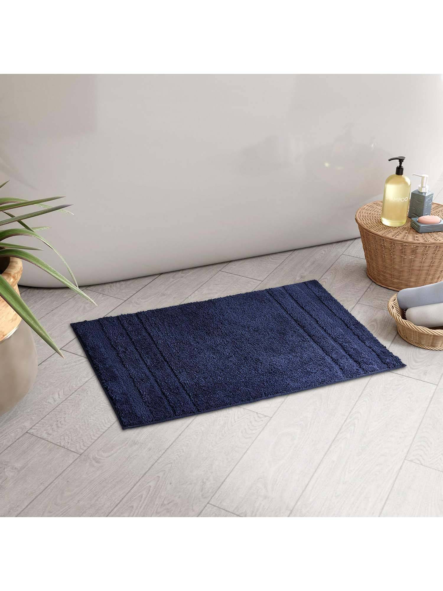 SPACES Airsoft 1539 Gsm Polyester Plain Bath Mat Anti-Skid Navy Blue