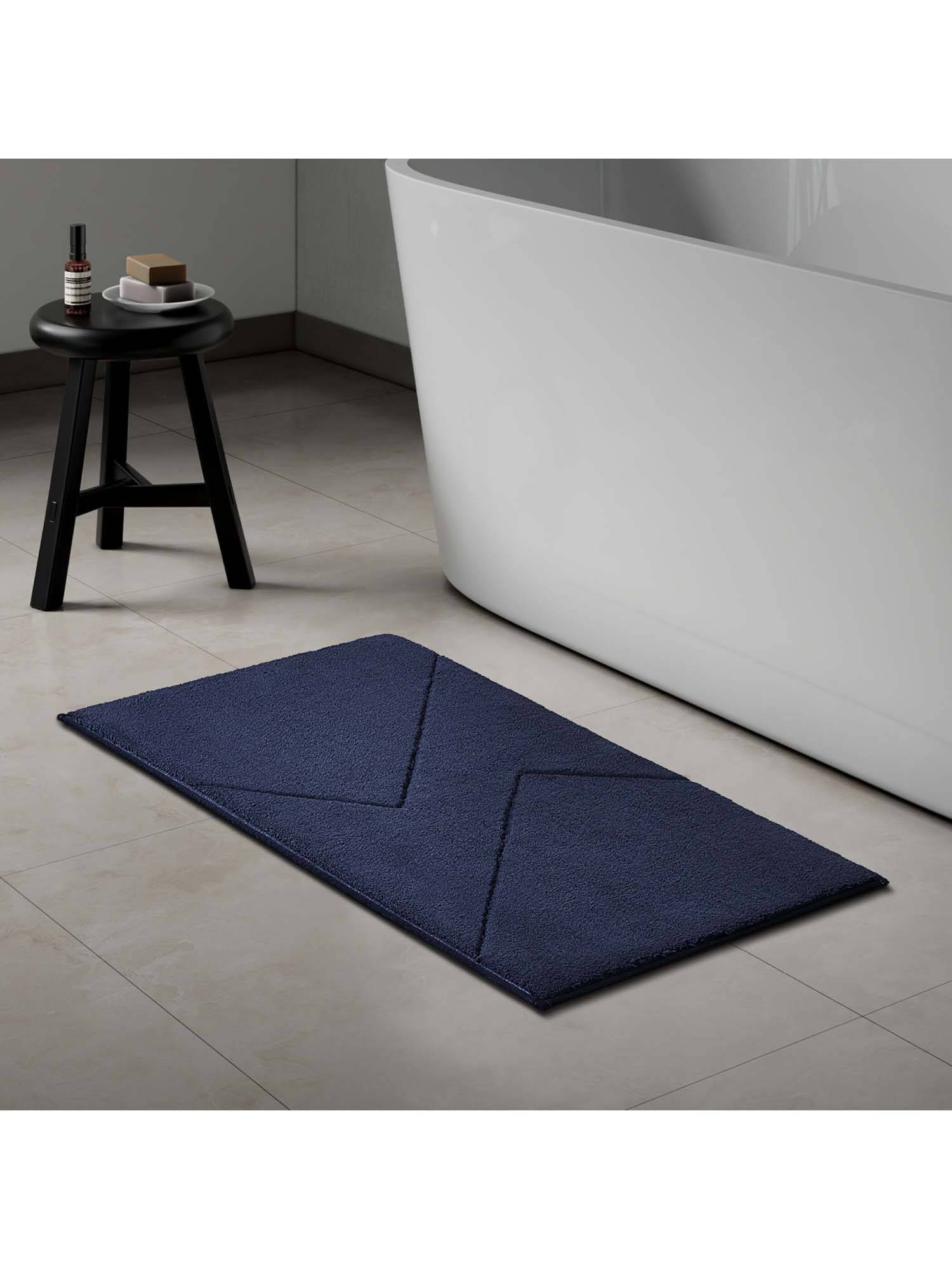 SPACES Swift Flow 1659 Gsm Polyester Plain Bath Mat Anti-Skid Navy Blue