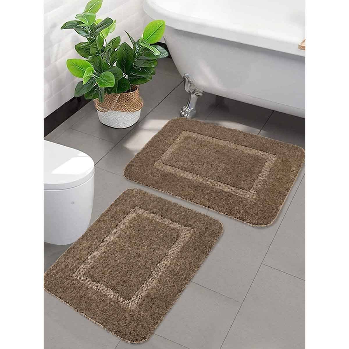Saral Home Brown Good Morning Micro Soft & Antiskid Mats (Pack Of 2)