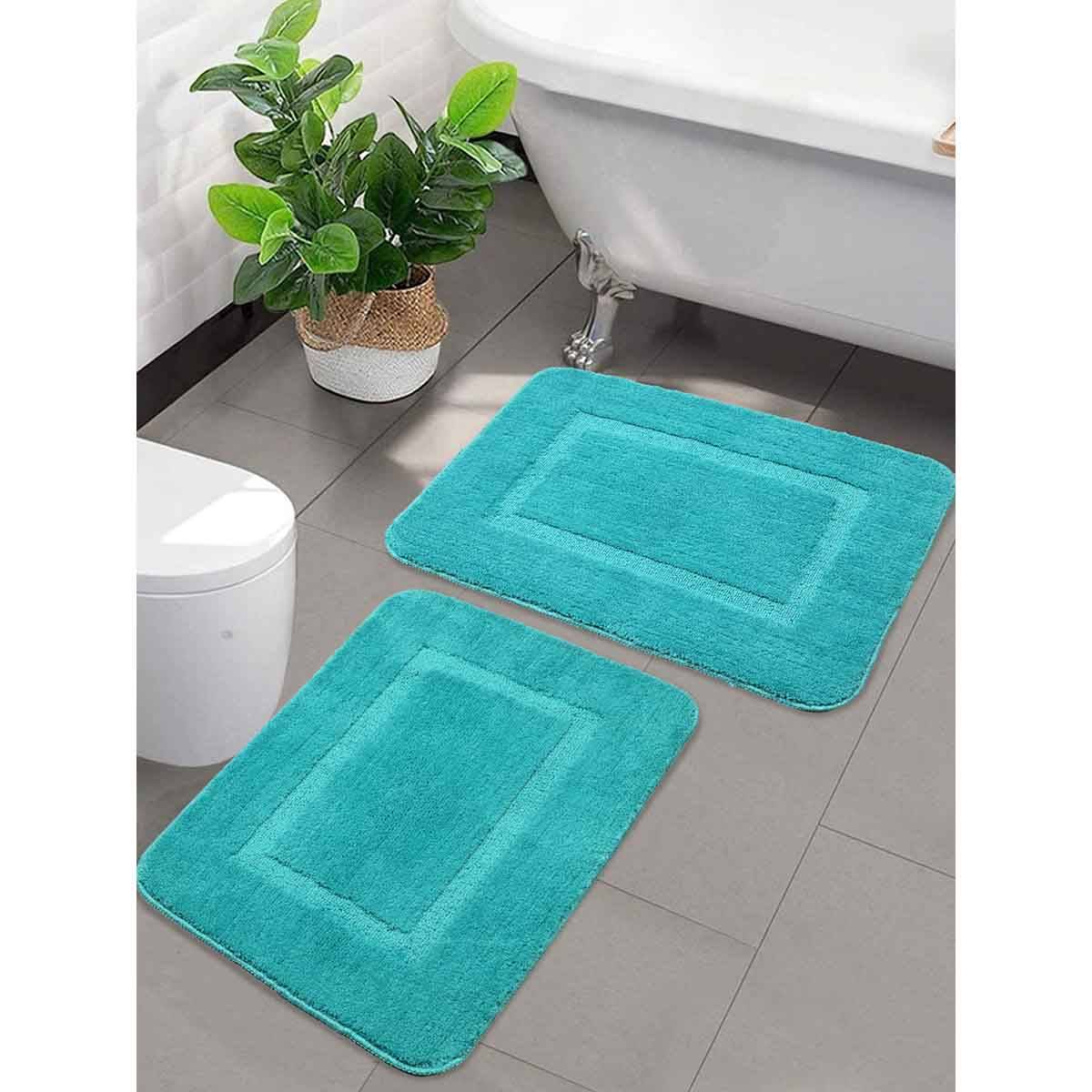 Saral Home Aqua Good Morning Micro Soft & Antiskid Mats (Pack Of 2)