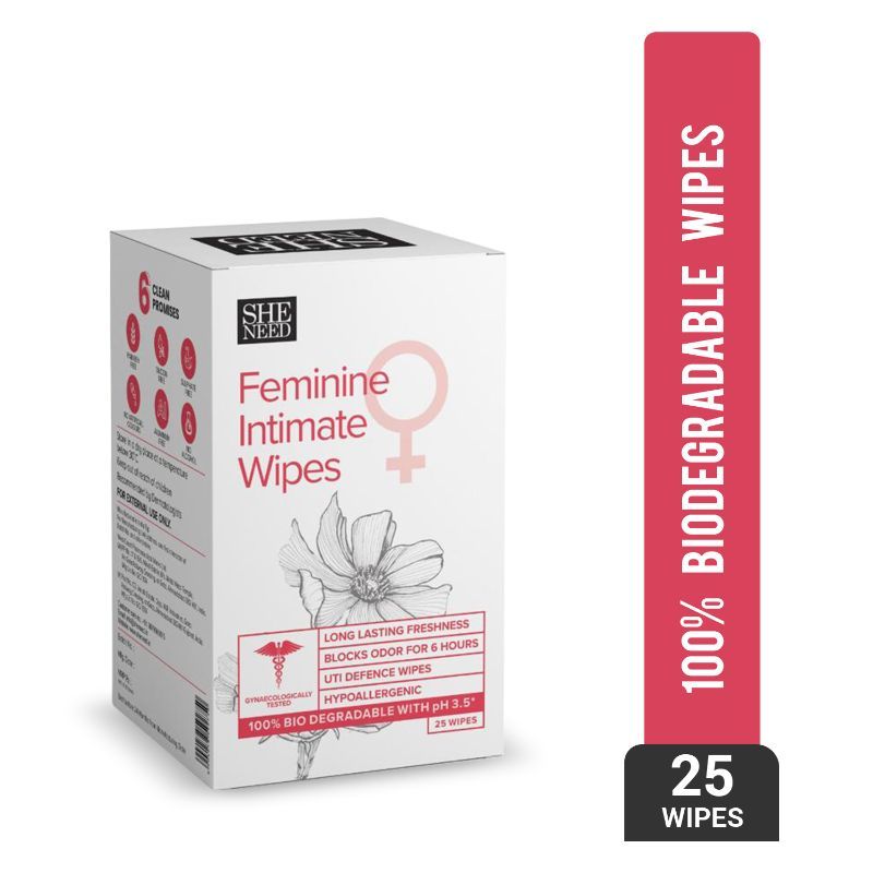Sheneed Feminine Intimate Wipes, 100 Biodegradable, PHbalanced, UTI