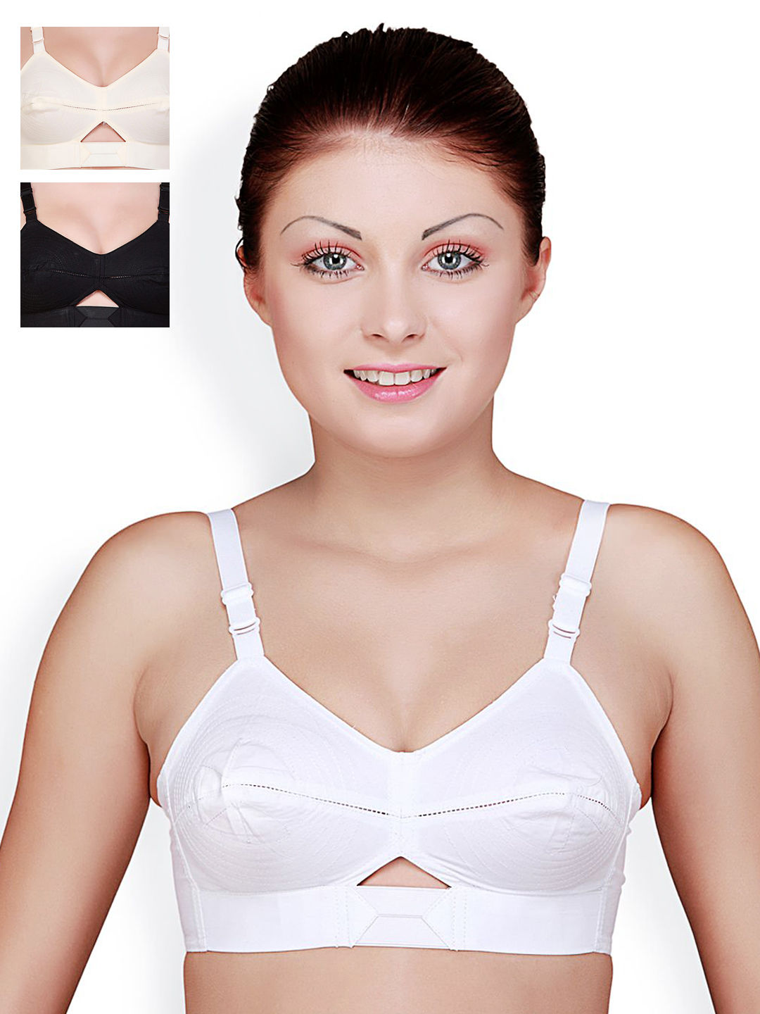 3Pack Middle-Aged Elder Woman Floral Wirefree Sleep Bra Front Button  Closeure Soft Cotton Bra for Mom Gift Bra
