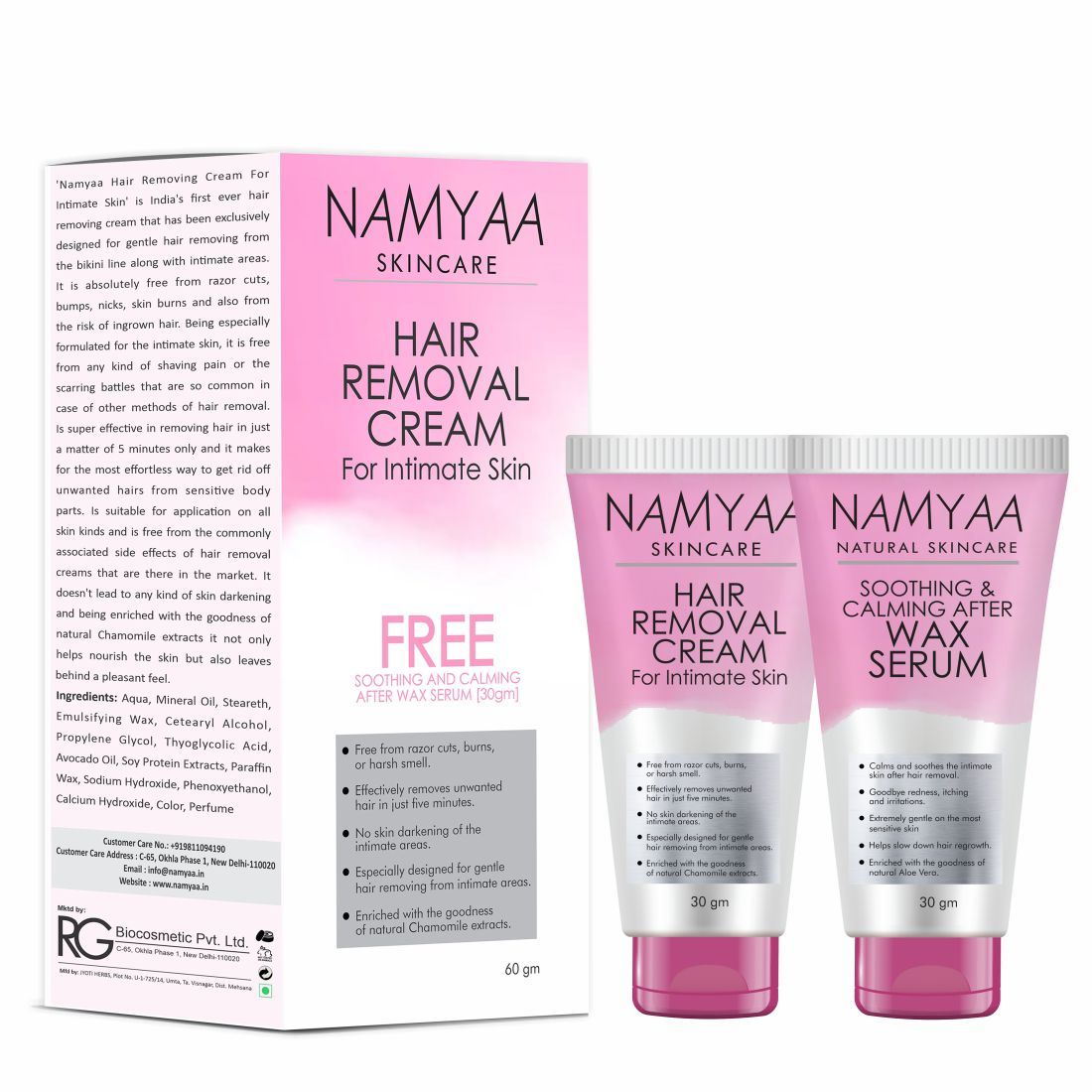 Namyaa Hair Removing Cream For Intimate Skin With After Wax Soothing Serum With Vitamin C Cream