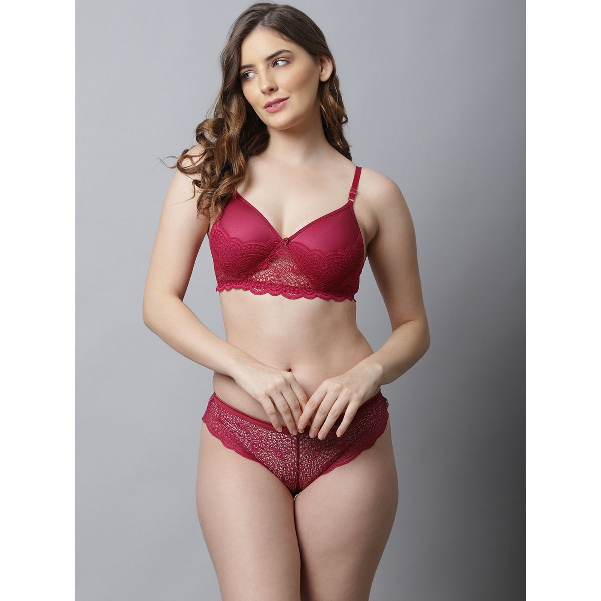 Buy PrettyCat PrettyCat Maroon Lace Non-Wired Lightly Padded Camisole Bra  PCSB20029-MAH-36B at Redfynd