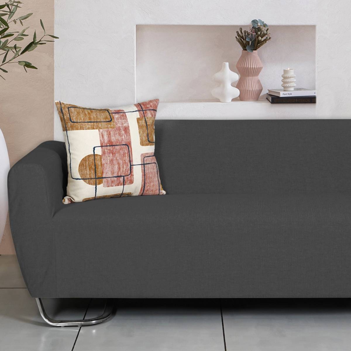 ODE & CLEO Cotton Cushion Covers 18X18 in Zip Closure Sofa Cushion (Set of 3)
