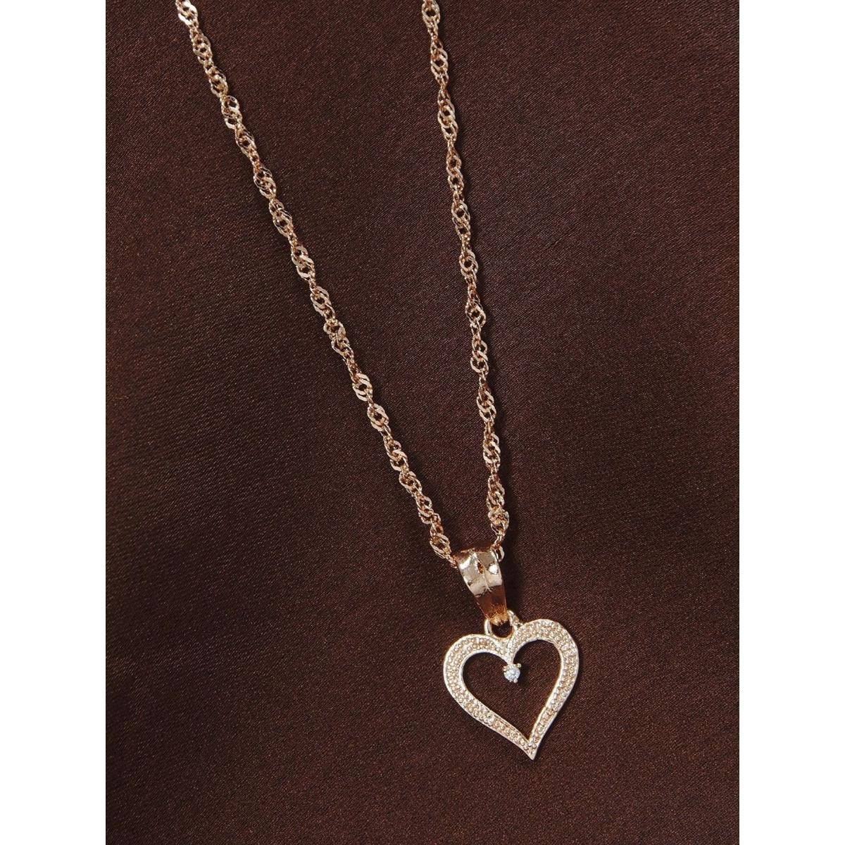 I Jewels Rose Gold Plated CZ Zircon Heart Chain Pendant Necklace