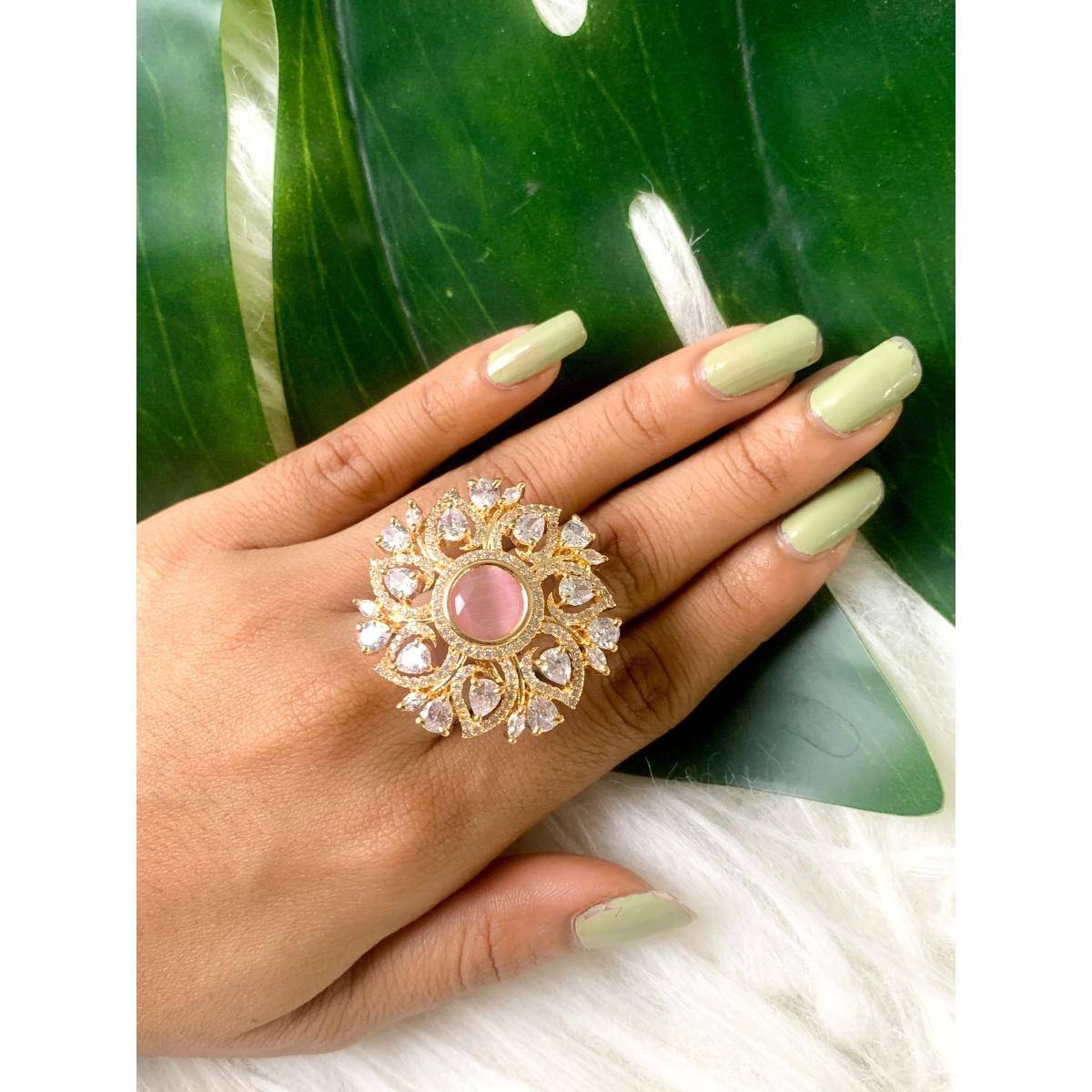 I Jewels Stylish Latest Fashionable Design Floral CZ American Diamond Adjustable Rings
