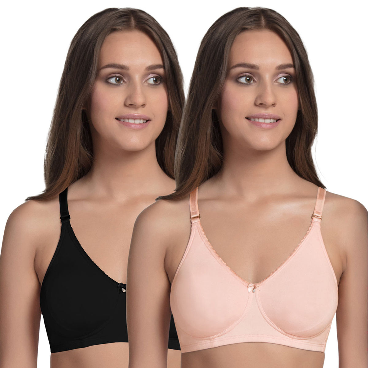 Buy Enamor A055 Cotton Shaper T-Shirt Bra - Non-Padded & Wirefree-Pearl /  Black - Pack of 2 Online