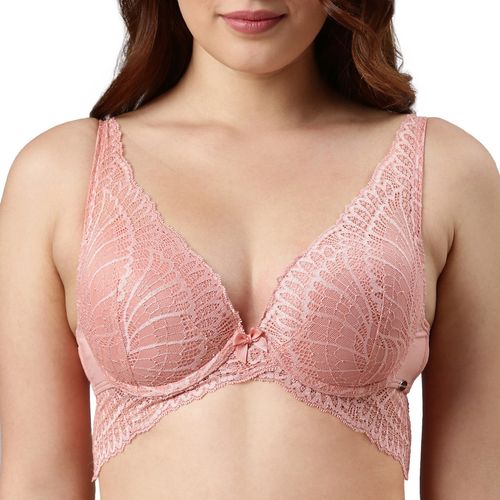 Enamor Butterfly Frame Wired Padded Medium Coverage Plunge Push-Up Bra Lace  F091 (34D)