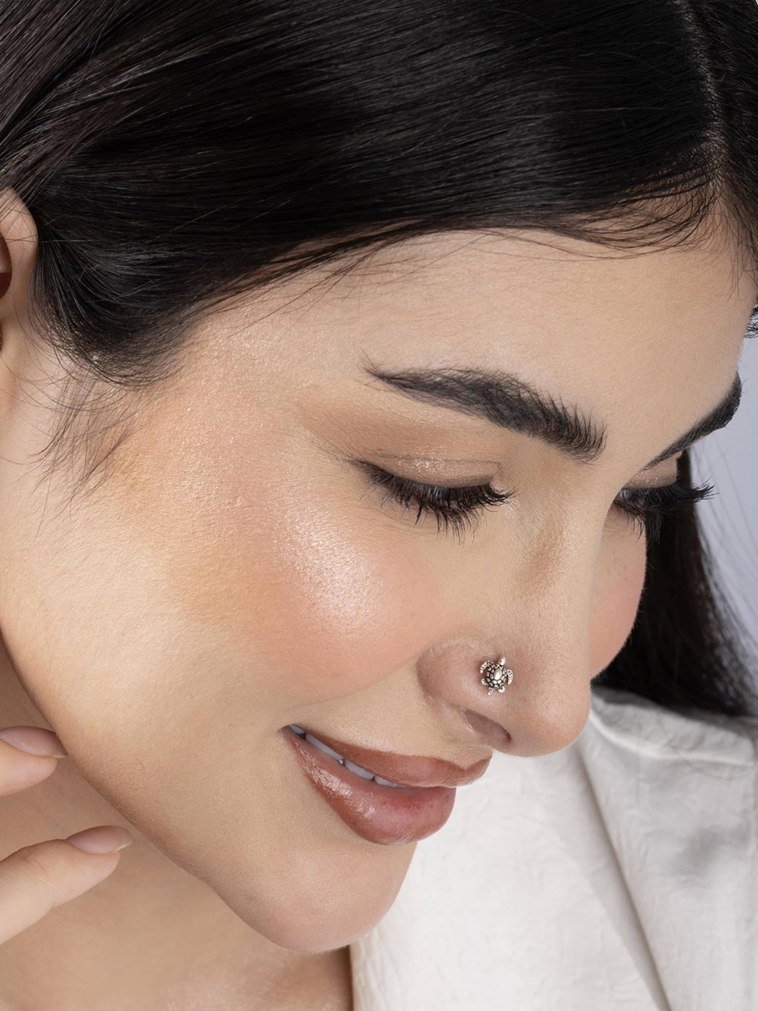 TOUCH925 Pure 925 Silver Tortoise Nose Pin for Women