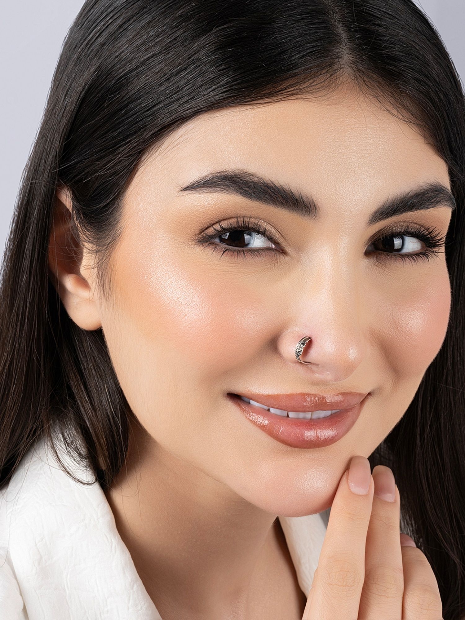 Buy TOUCH925 Pure 925 Silver Oxidized Leaf Nose Ring for Women Online