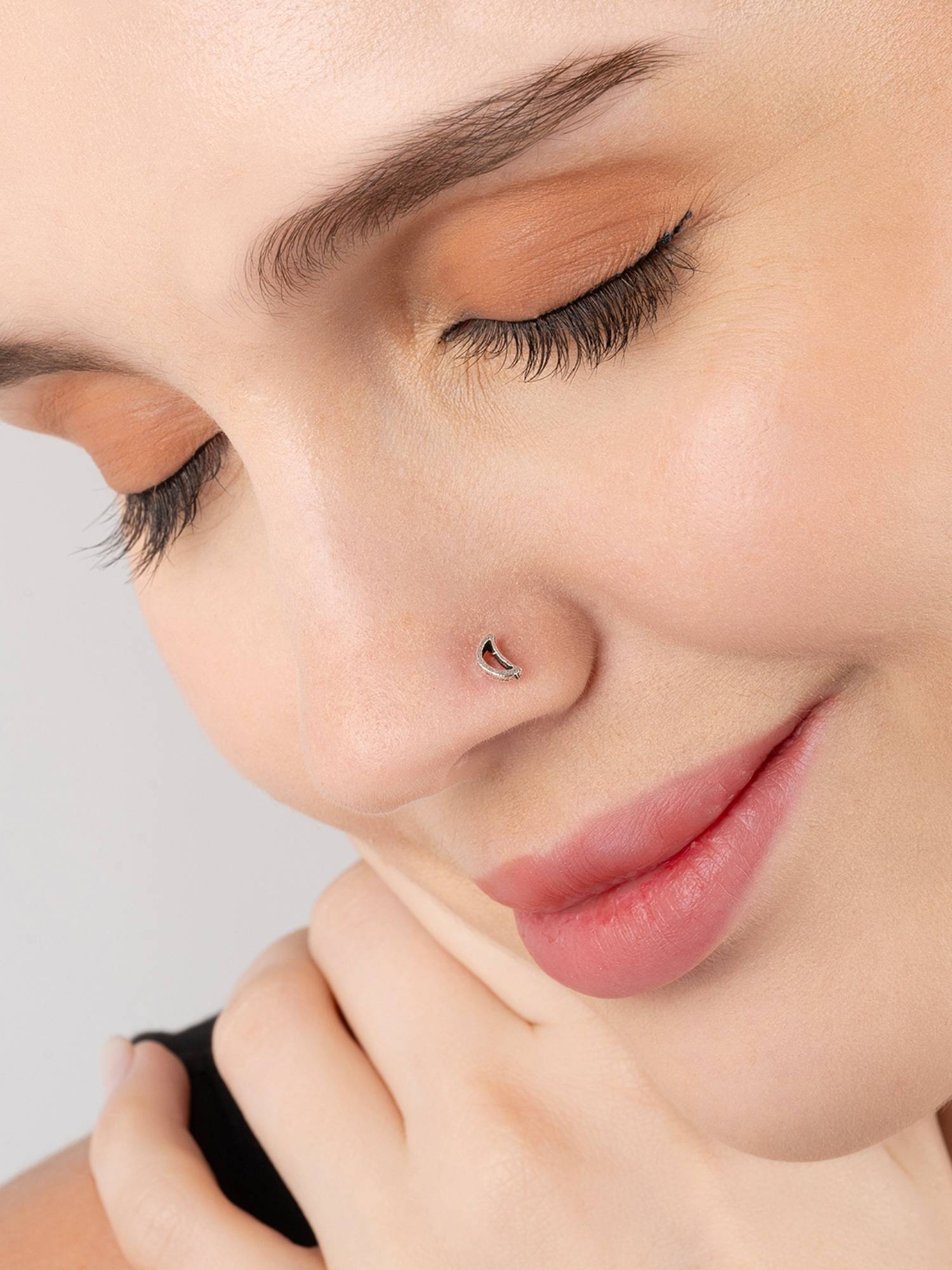 TOUCH925 Pure 925 Silver Crescent Charm Nose Pin for Women
