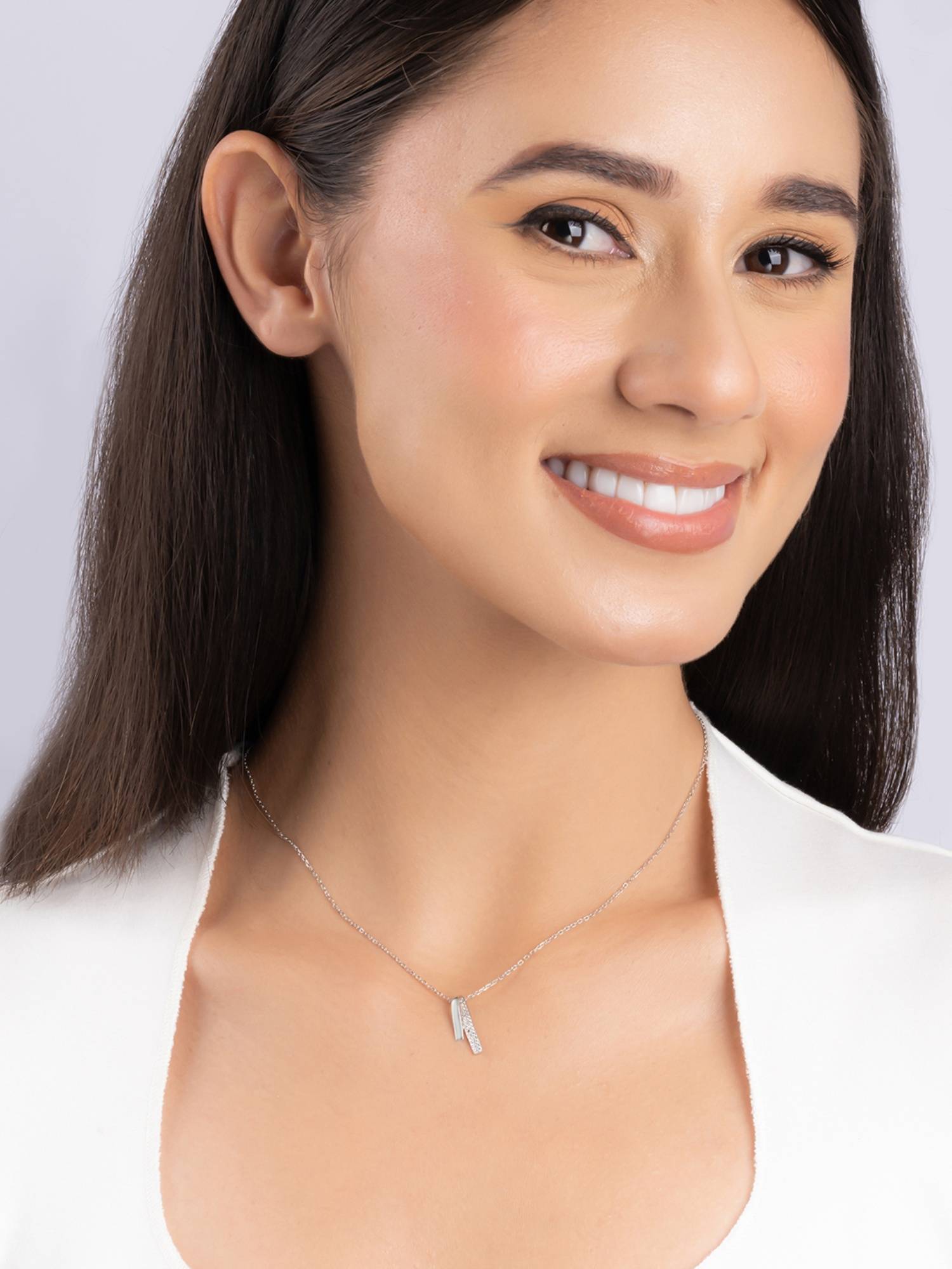 TOUCH925 Pure 925 Silver Sleek Dual Bar Locket Necklace for Women