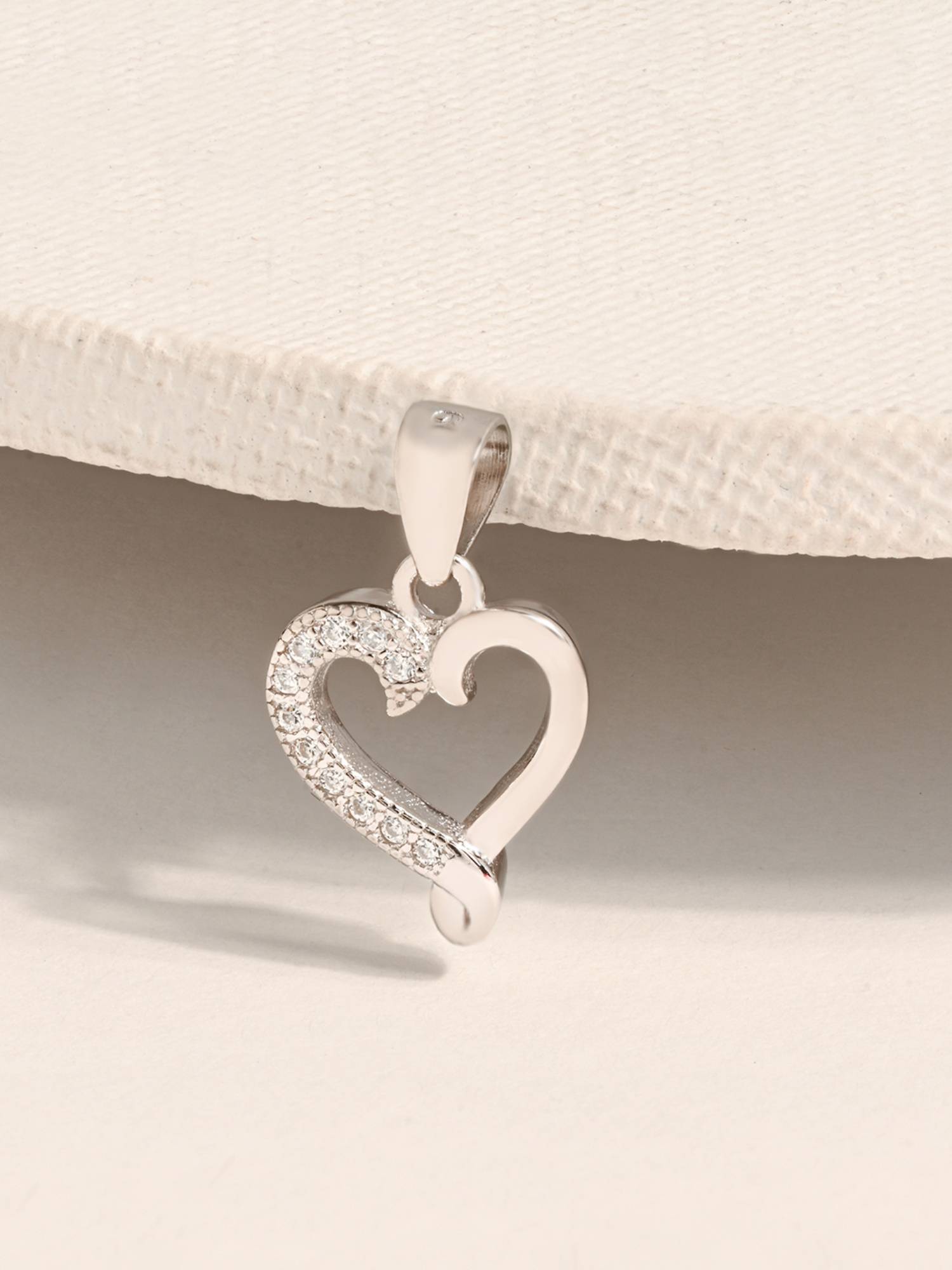 TOUCH925 Pure 925 Silver Pave Loop Heart Silver Pendant for Women