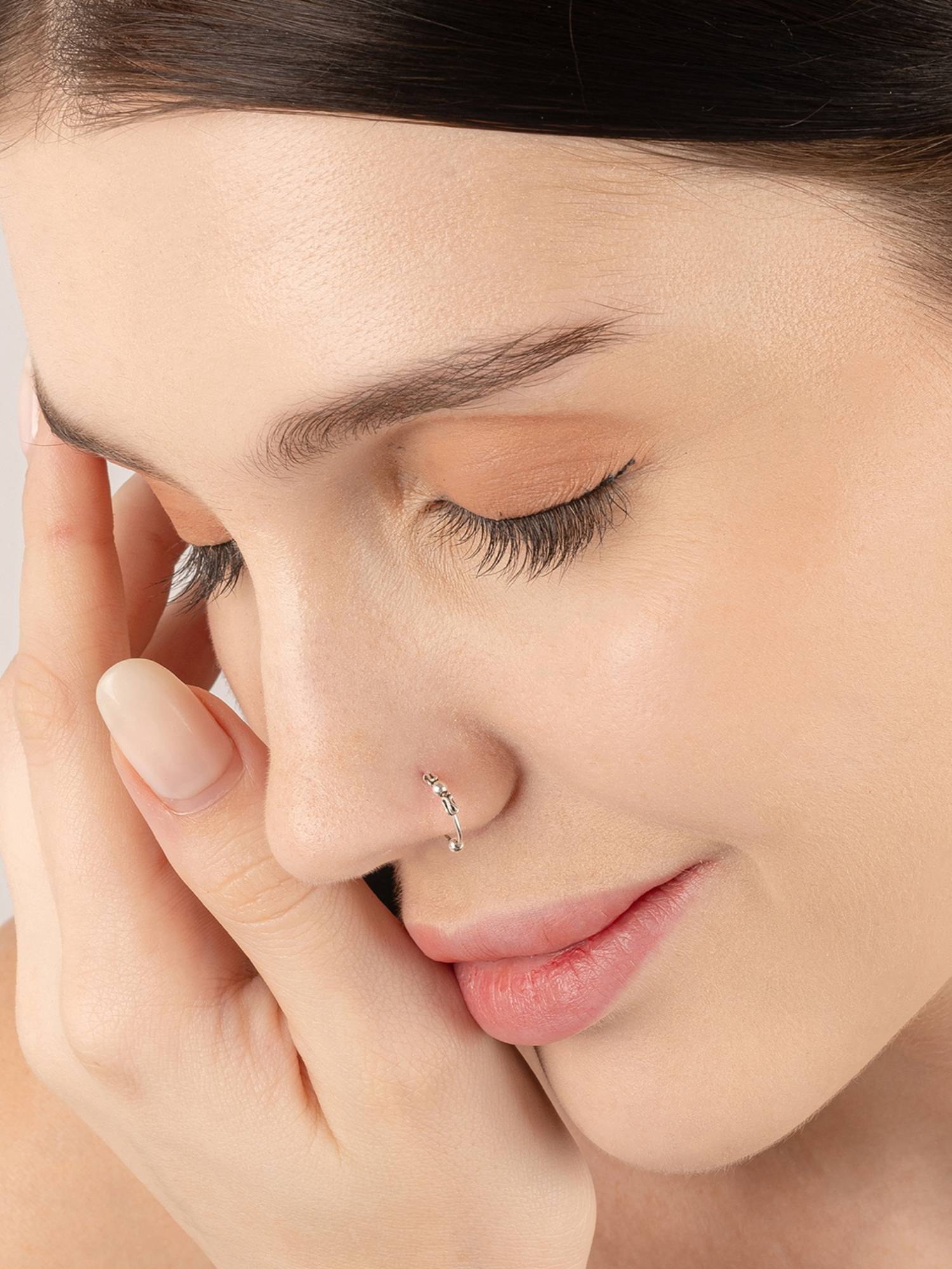 TOUCH925 Pure 925 Silver Square Dot Nose Pin for Women
